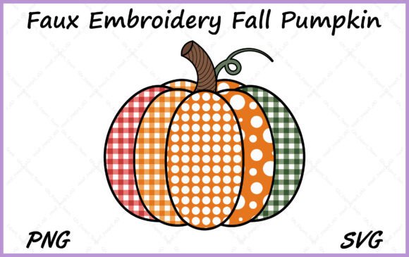 Autumn Patchwork Embroidery Pumpkin PNG