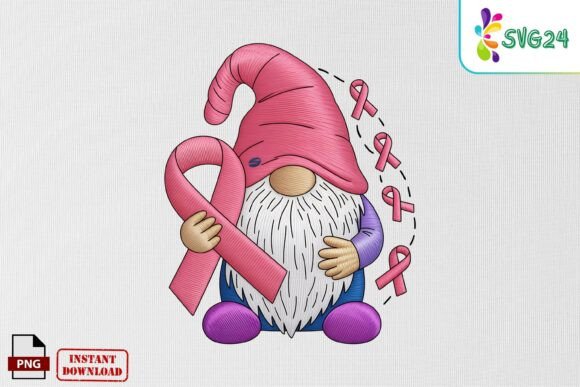 Breast Cancer Gnome Embroidery PNG Review