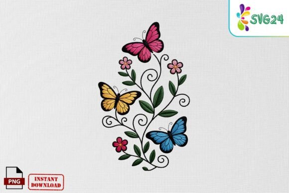 Butterfly Floral Vine Embroidery PNG Review