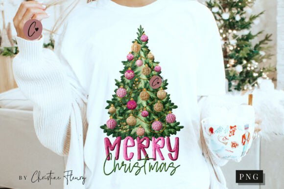 Faux Embroidery Merry Christmas Tree PNG Review