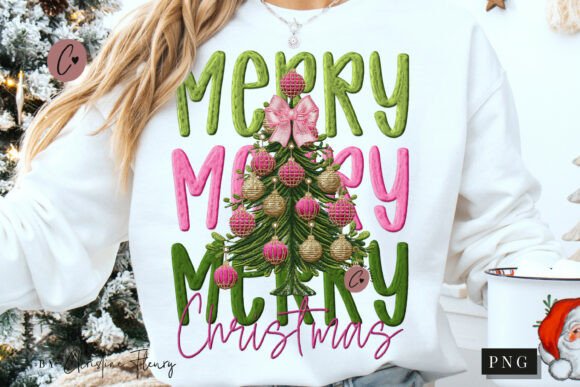 Faux Embroidery Preppy Merry Christmas