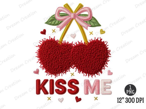 Kiss Me Embroidery PNG for Valentine's Projects