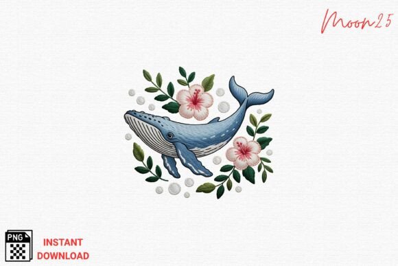 Whale Hibiscus Embroidery Art PNG Review
